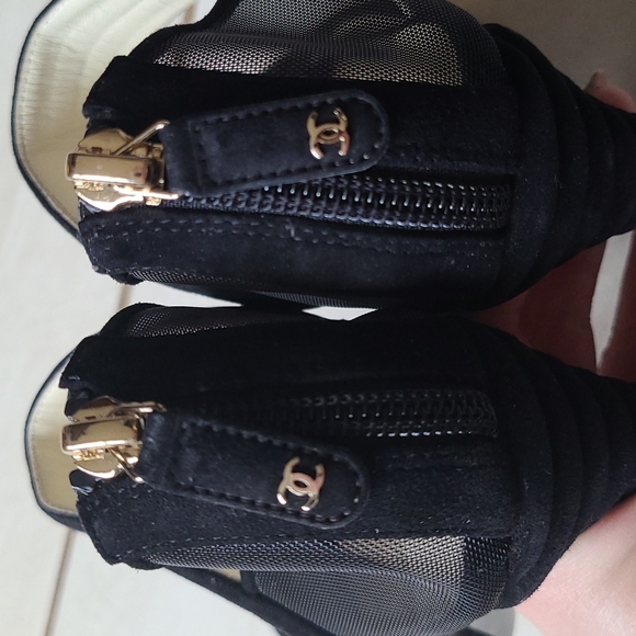 CHANEL Suede Mesh Zip Cap Toe Heels [size 37] - Picture 7 of 15